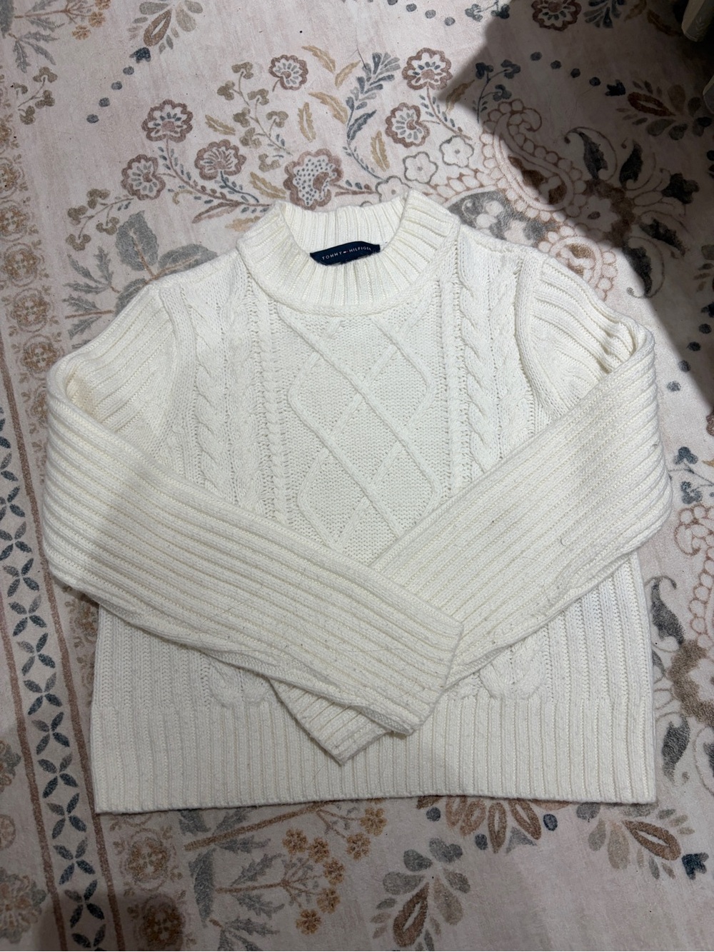 Tommy Hilfiger Cream Cable Knit Crewneck Sweater